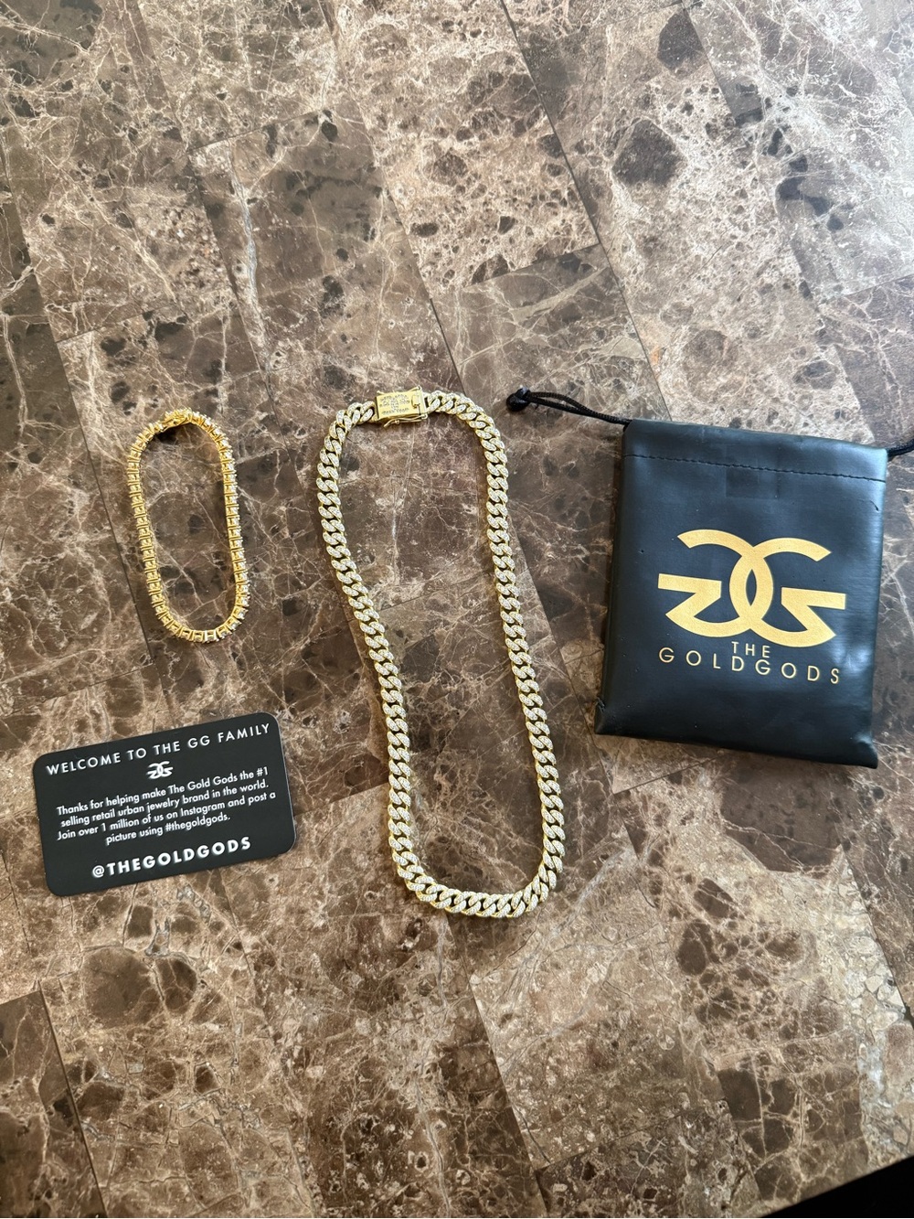 Men’s Gold Plated Cuban Link Necklace and Tennis Bracelet Set